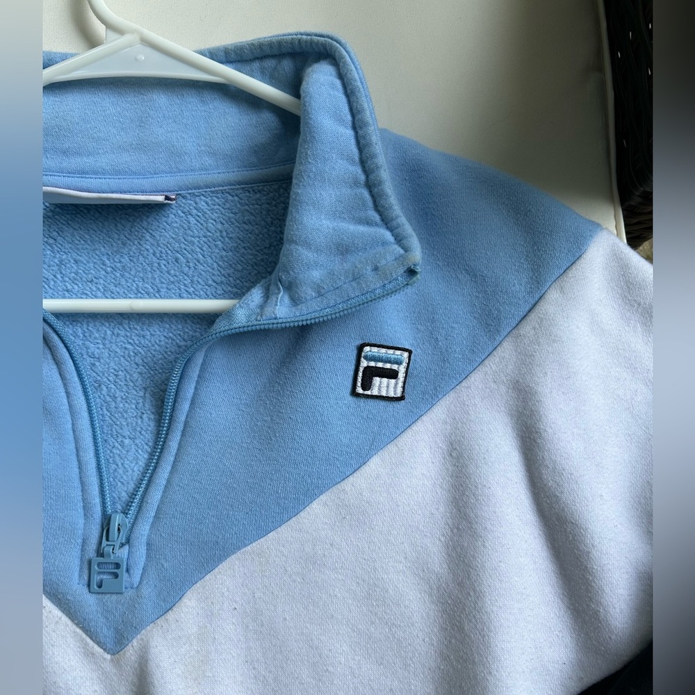 Women’s Vintage Fila Half Zip Crewneck M Blue/White/Black - Picture 5 of 8